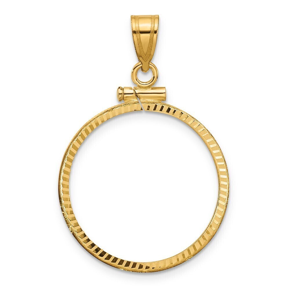 14k Yellow Gold Diamond-cut 22.0mm X 1.9mm Screw Top Coin Bezel Pendant